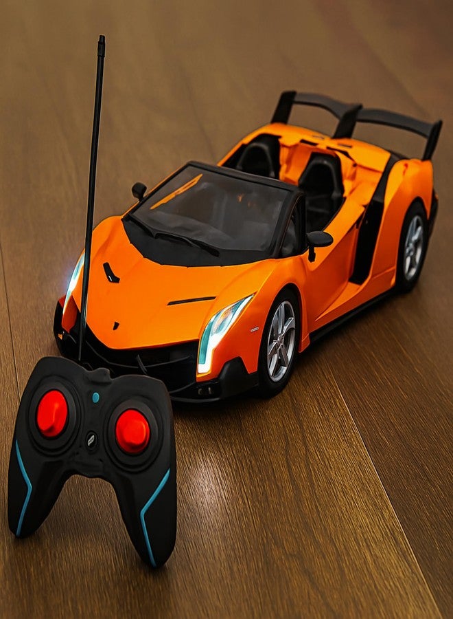 KIDZYMON® Large RC Car high Speed, 27 cm Jumbo Size, Remote Control Car for Kids, Headlight, Air Flow Design, 4-Channel, Orange Colour - Image 1